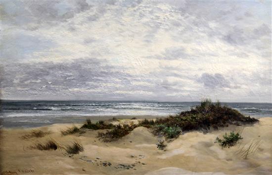 Sidney Eastlake (20thC) Sand dunes with waves beyond, 24 x 36in.